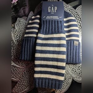 GAP Blue and Cream Striped Arm Warmers And Hat Set